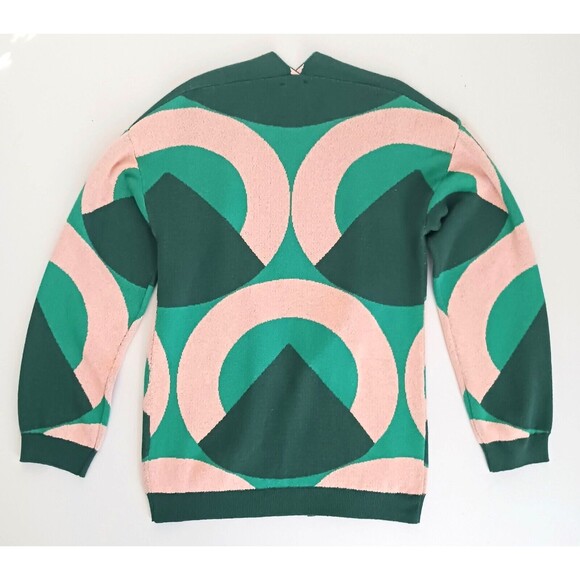 Anonyme Designers Italian Knit Open Cardigan Pink Green Geometric Sz 2 XS - Picture 5 of 9